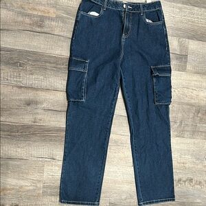 Dark Blue Denim Cargo Pants